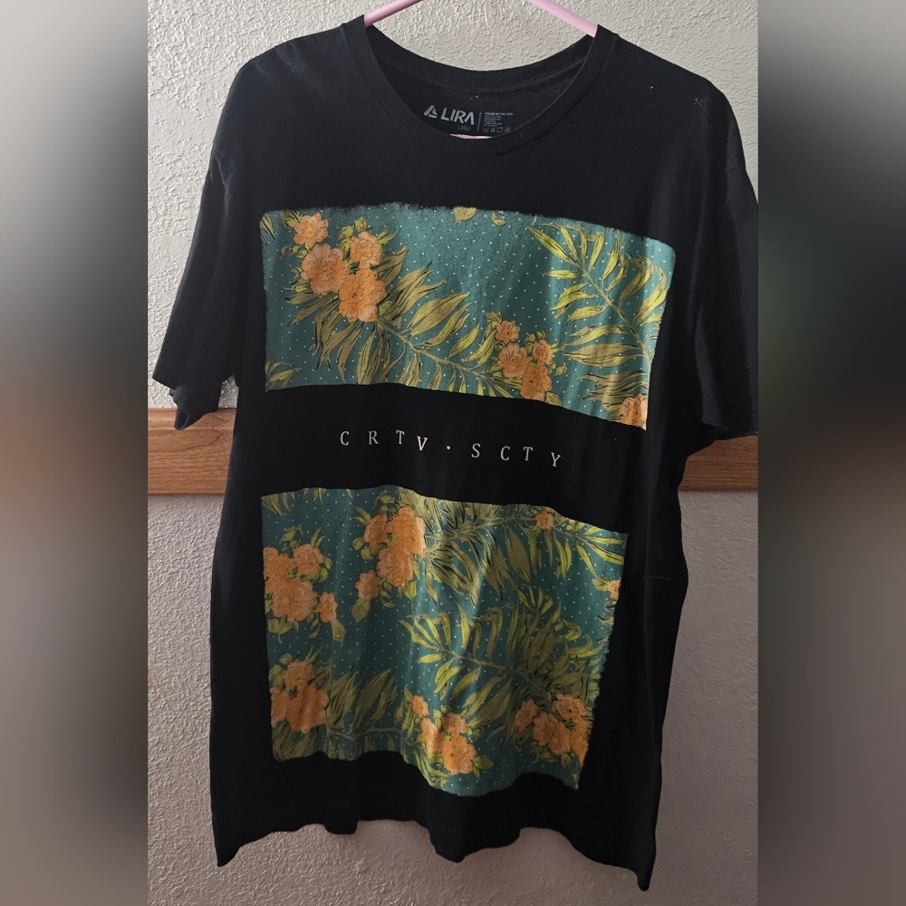 Lira Black Tee with Floral Accents